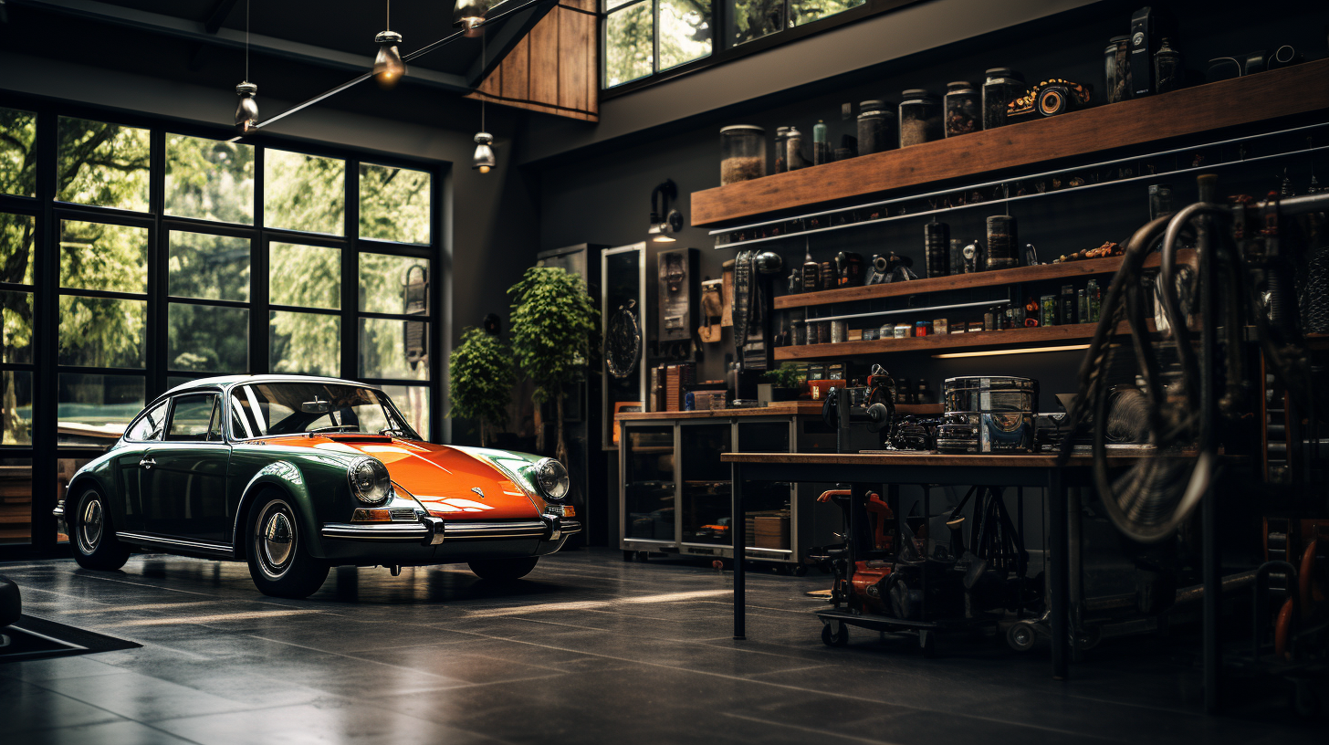 Porsche inside a converted garage