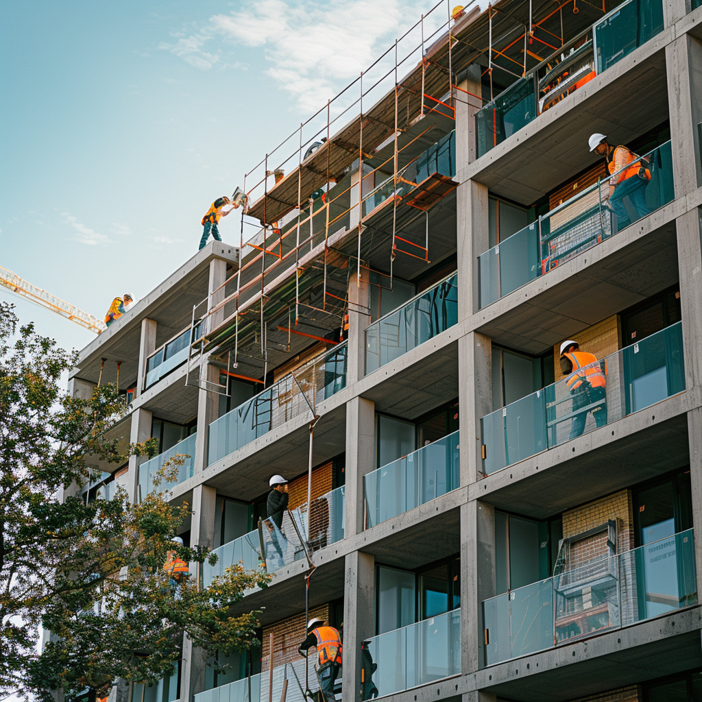 construction crew building an apartment building